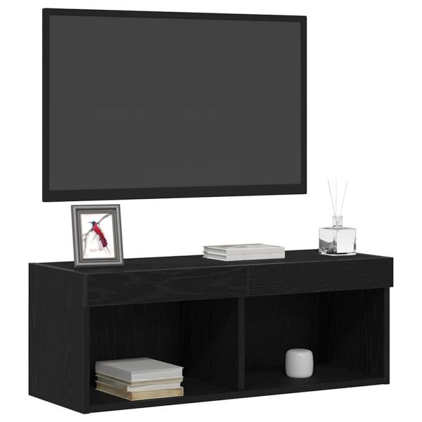 TV-Wandschränke mit LED-Lichtern 2 Stück Schwarz Eiche 80x30x30 cm