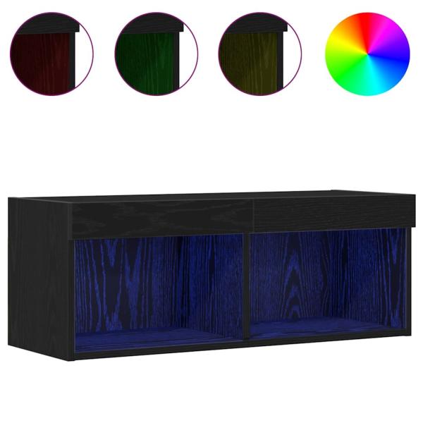 TV-Wandschränke mit LED-Lichtern 2 Stück Schwarz Eiche 80x30x30 cm