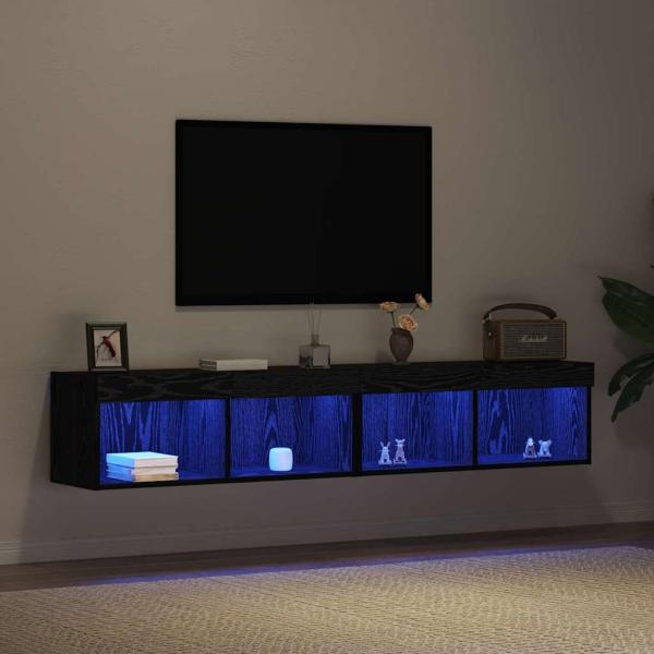 TV-Wandschränke mit LED-Lichtern 2 Stück Schwarz Eiche 80x30x30 cm