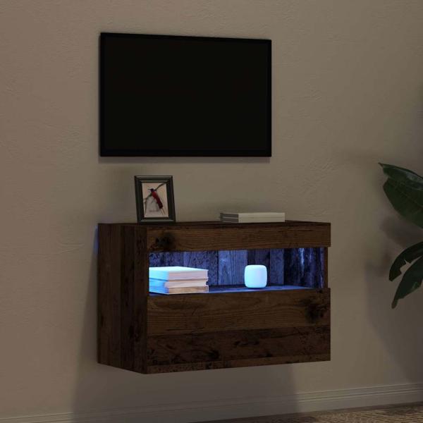 TV-Wandschrank mit LED-Leuchten Alte Holz 60x30x40 cm