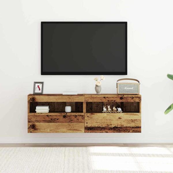 ARDEBO.de - TV-Wandschränke mit LED-Lichtern 2 Stück Altes Holz 60x30x40 cm