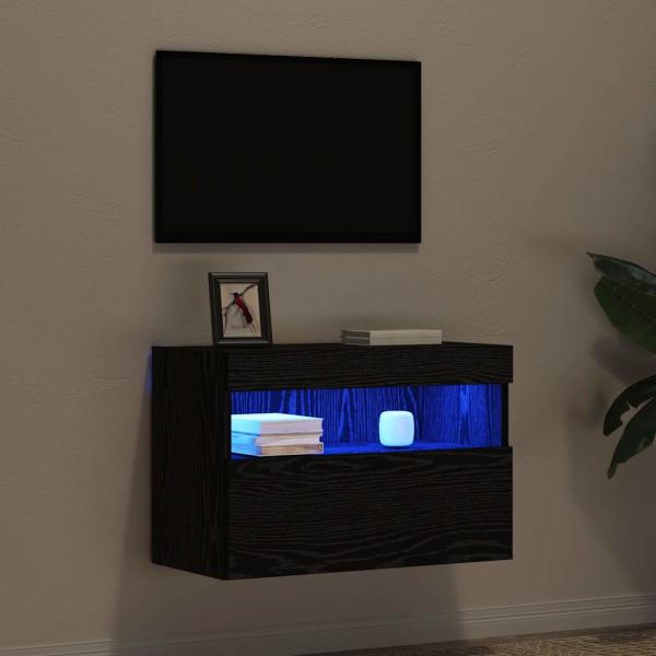 TV-Wandschrank mit LED-Lichtern Schwarz Eiche 60x30x40 cm
