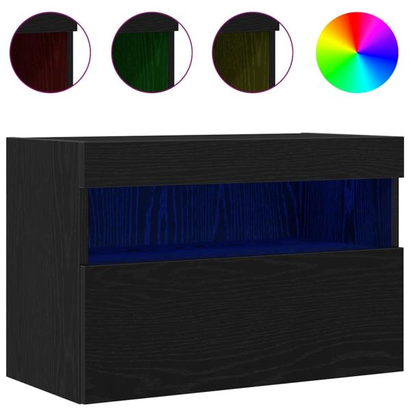TV-Wandanlagen mit LED-Leuchten 2 Stück Schwarz Eiche 60x30x40 cm