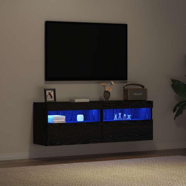TV-Wandanlagen mit LED-Leuchten 2 Stück Schwarz Eiche 60x30x40 cm