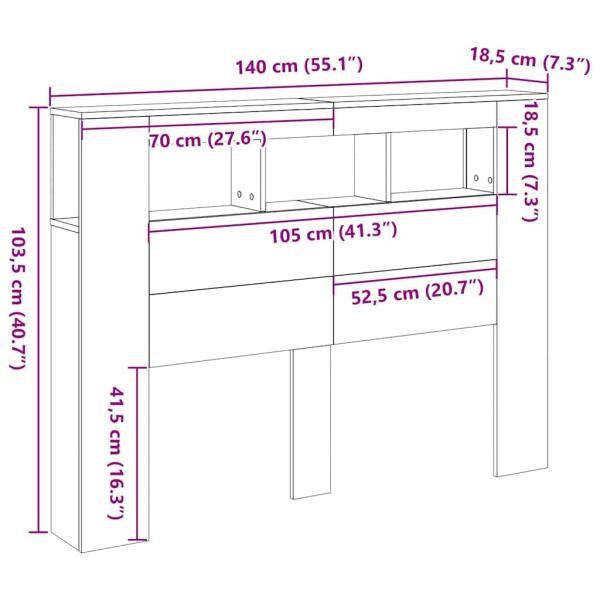 LED Kopfteil Schwarz Eiche 140x18,5x40 cm Holzwerkstoff