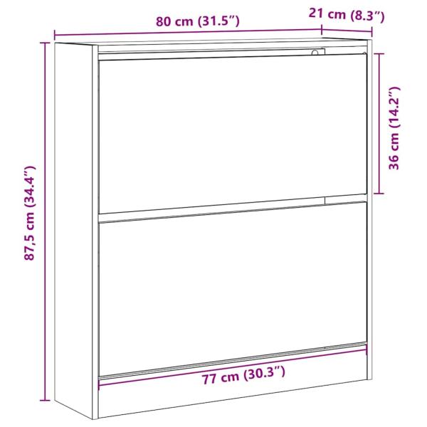 Schuhschrank mit Klappschublade, geräucherte Eiche 80x21x87,5 cm
