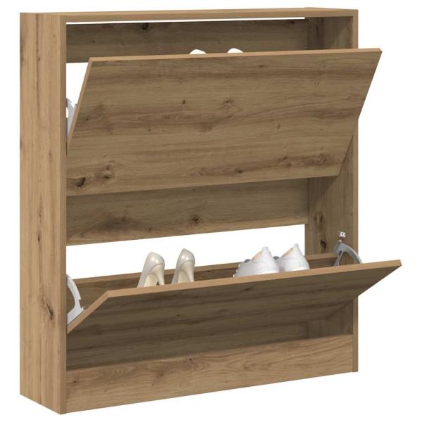 Schuhschrank mit Klappschublade, geräucherte Eiche 80x21x87,5 cm