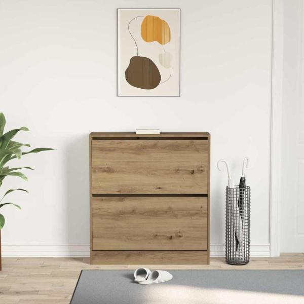 Schuhschrank mit Klappschublade, geräucherte Eiche 80x21x87,5 cm