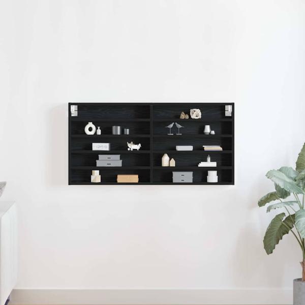 Wandmontierter Vitrinenschrank Schwarzer Eichenholzwerkstoff