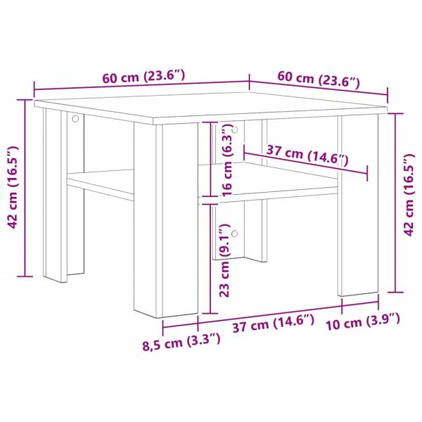 Couchtisch Schwarz Eiche 60x60x42 cm aus Holzwerkstoff