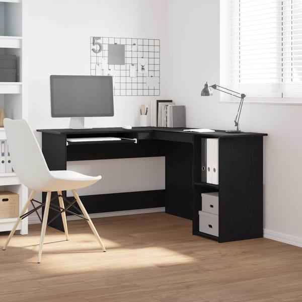 ARDEBO.de - Schreibtisch Schwarz Eiche 120x140x75 cm aus Holz