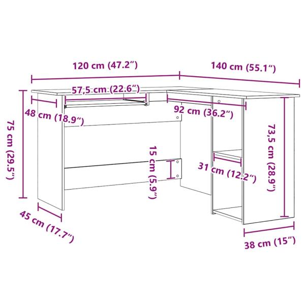 Schreibtisch Schwarz Eiche 120x140x75 cm aus Holz
