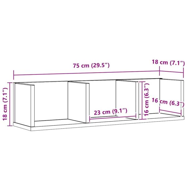 CD-Wandregal Schwarze Eiche 75x18x18 cm aus Holzwerkstoff