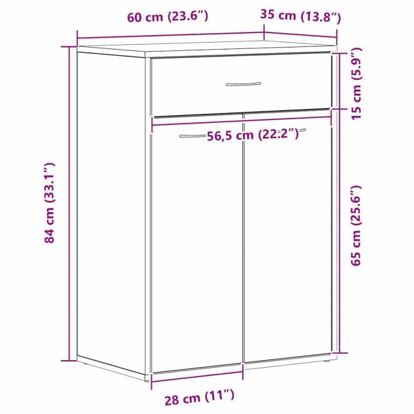 Schuhschrank Schwarz Eiche 60x35x84 cm