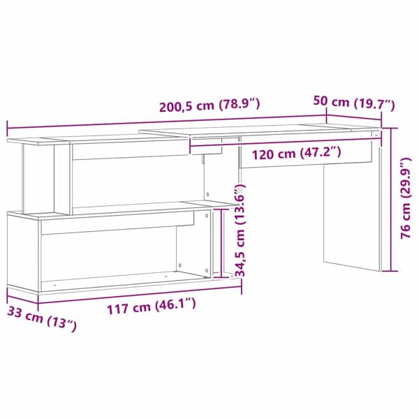 Schreibtisch Schwarz Eiche 200x50x76 cm Holzwerkstoff