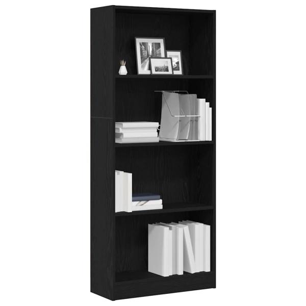 Schwarze Eichen-Bücherregal - 60 x 24 x 143 cm - Hergestellt aus Holzwerkstoff