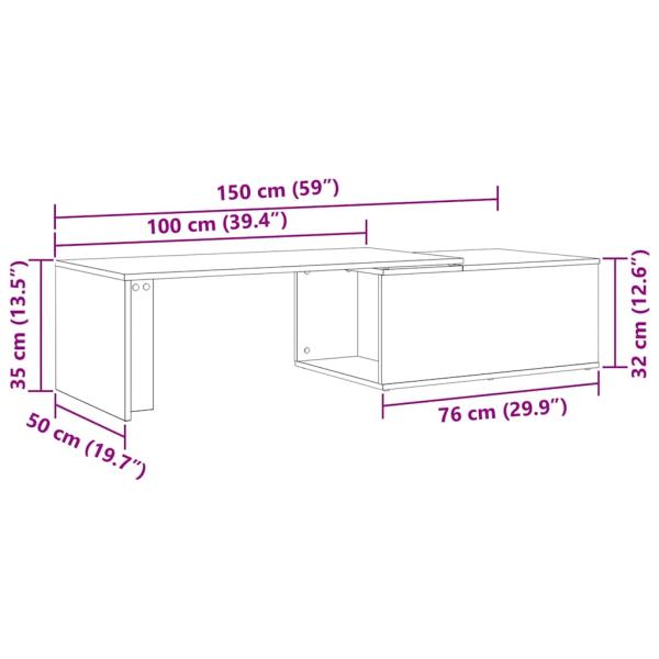 Couchtisch aus schwarzem Eichenholz 150x50x35 cm, Ingenieurholz