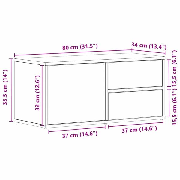 TV-Schränkchen Artisan aus Eiche 80 x 34 x 35,5 cm, aus Holzwerkstoff