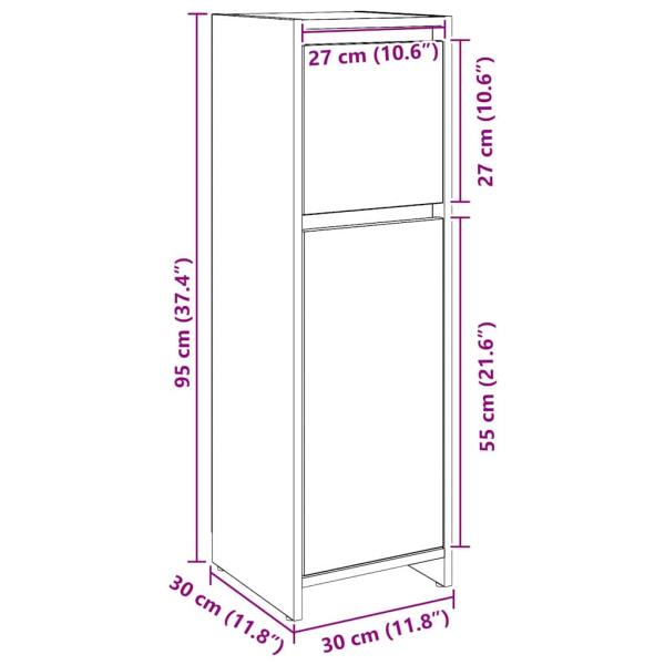 Badezimmerschrank Schwarz Eiche 30x30x95 cm Holzwerkstoff