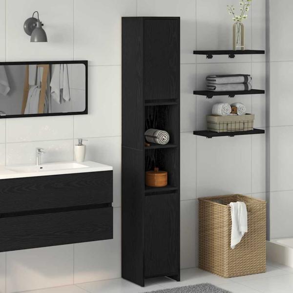 ARDEBO.de - Badezimmer Schrank Schwarz Eiche 30x30x183,5 cm Holzwerkstoff