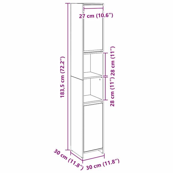 Badezimmer Schrank Schwarz Eiche 30x30x183,5 cm Holzwerkstoff