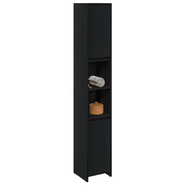Badezimmer Schrank Schwarz Eiche 30x30x183,5 cm Holzwerkstoff