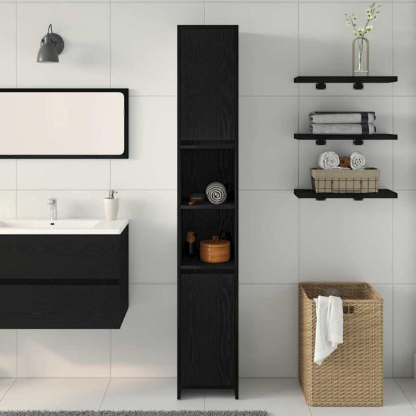 Badezimmer Schrank Schwarz Eiche 30x30x183,5 cm Holzwerkstoff