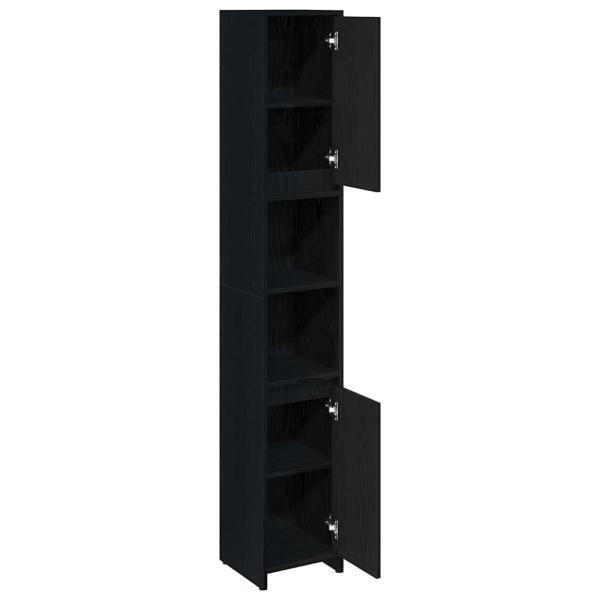 Badezimmer Schrank Schwarz Eiche 30x30x183,5 cm Holzwerkstoff