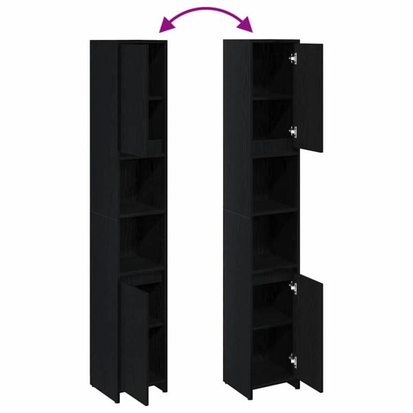 Badezimmer Schrank Schwarz Eiche 30x30x183,5 cm Holzwerkstoff