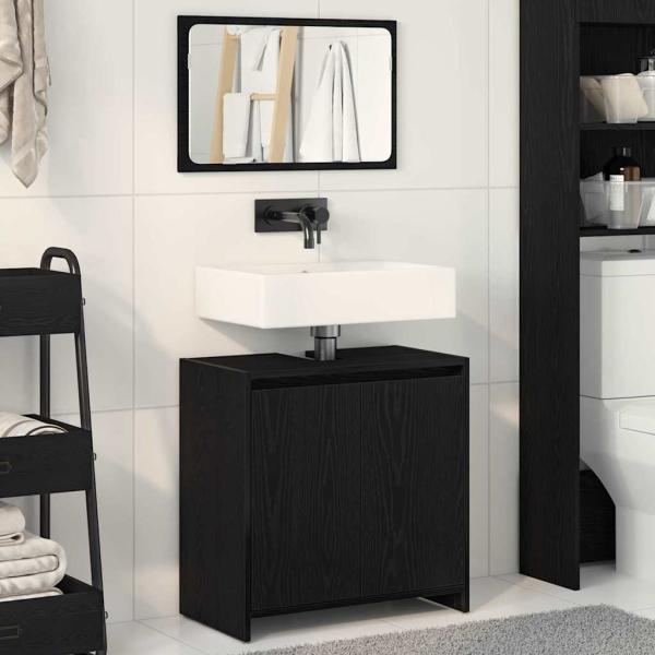 ARDEBO.de - Badschrank mit Spiegel in Schwarz und Eiche 60x33x61 cm, aus Holzwerkstoff