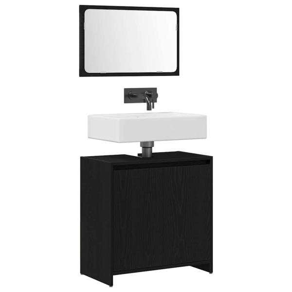 Badschrank mit Spiegel in Schwarz und Eiche 60x33x61 cm, aus Holzwerkstoff