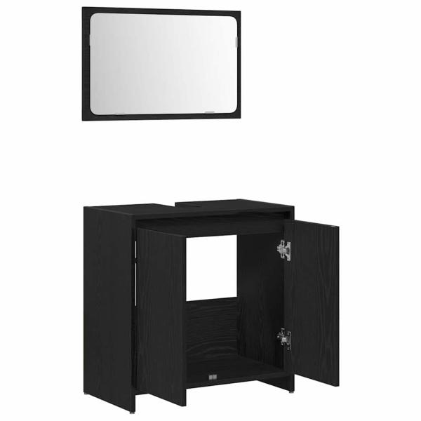 Badschrank mit Spiegel in Schwarz und Eiche 60x33x61 cm, aus Holzwerkstoff