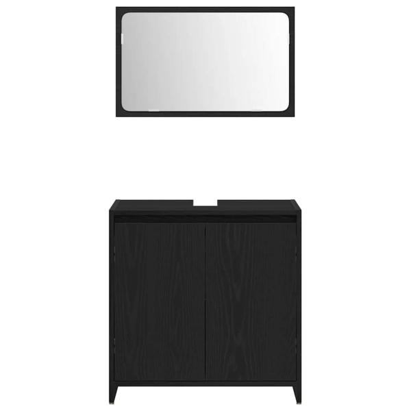 Badschrank mit Spiegel in Schwarz und Eiche 60x33x61 cm, aus Holzwerkstoff