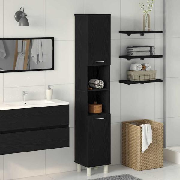 ARDEBO.de - Badschrank Schwarz Eiche 30x30x179 cm Holzwerkstoff