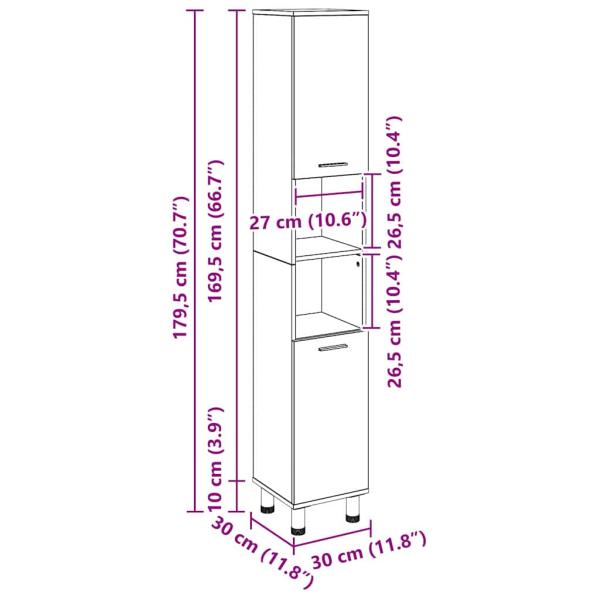 Badezimmerschrank Schwarz Eichen-Optik 30 x 30 x 179 cm