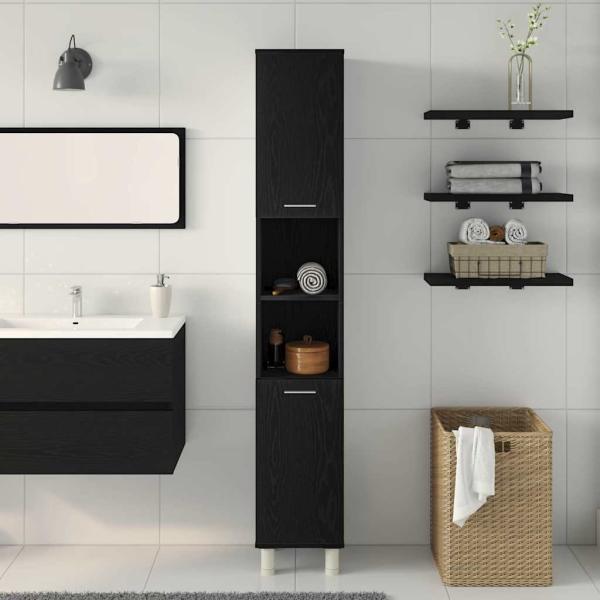 Badschrank Schwarz Eiche 30x30x179 cm Holzwerkstoff