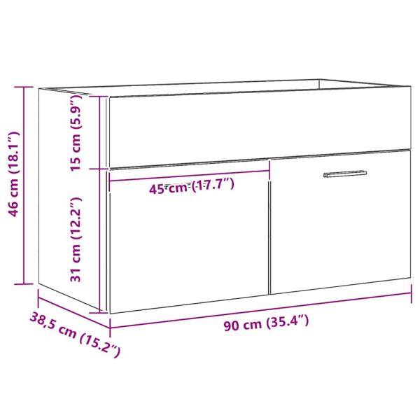Waschbeckenunterschrank Schwarz Eiche 90x38,5x46 cm Holzwerkstoff
