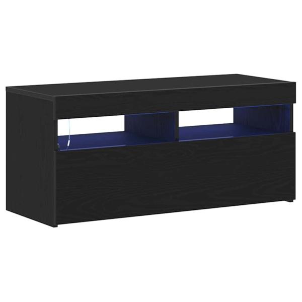 TV-Schrank mit LED-Lichtern, Schwarz, Eiche, 90x35x40 cm, Holzwerkstoff
