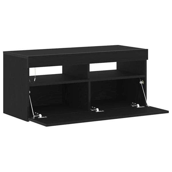 TV-Schrank mit LED-Lichtern, Schwarz, Eiche, 90x35x40 cm, Holzwerkstoff