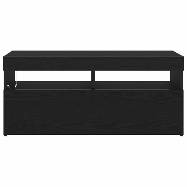 TV-Schrank mit LED-Lichtern, Schwarz, Eiche, 90x35x40 cm, Holzwerkstoff
