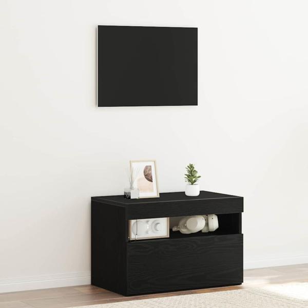 ARDEBO.de - TV-Schrank mit LED-Lichtern in Schwarz und Eiche, 60x35x40 cm, Holzwerkstoff