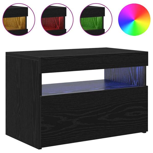 TV-Schrank mit LED-Lichtern in Schwarz und Eiche, 60x35x40 cm, Holzwerkstoff