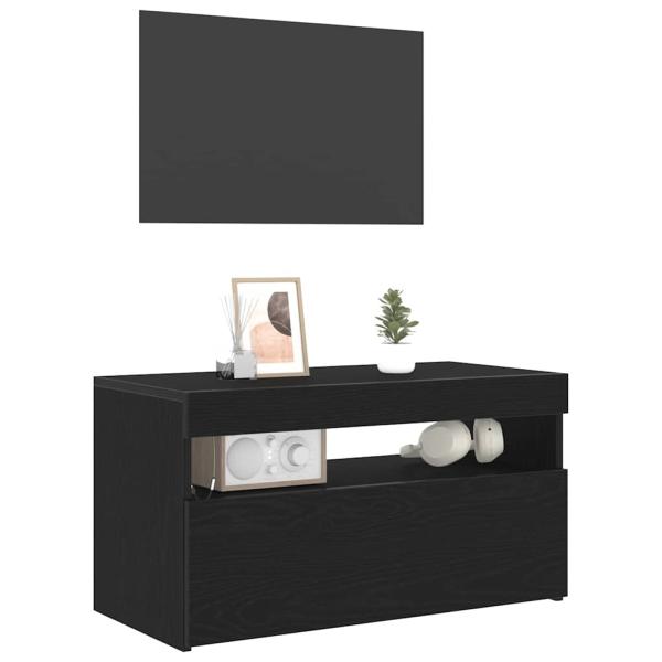 TV-Schrank mit LED-Lichtern, Schwarz Eiche, 75x35x40 cm, Holzwerkstoff