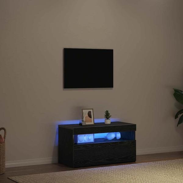 TV-Schrank mit LED-Lichtern, Schwarz Eiche, 75x35x40 cm, Holzwerkstoff