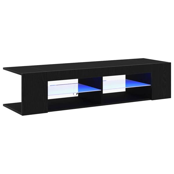 TV-Schrank schwarz mit LED-Lichtern aus Eiche 135x39x30cm aus Ingenieurholz