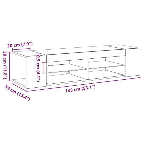 TV-Schrank schwarz mit LED-Lichtern aus Eiche 135x39x30cm aus Ingenieurholz