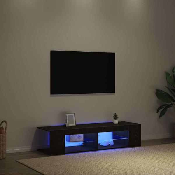 TV-Schrank schwarz mit LED-Lichtern aus Eiche 135x39x30cm aus Ingenieurholz