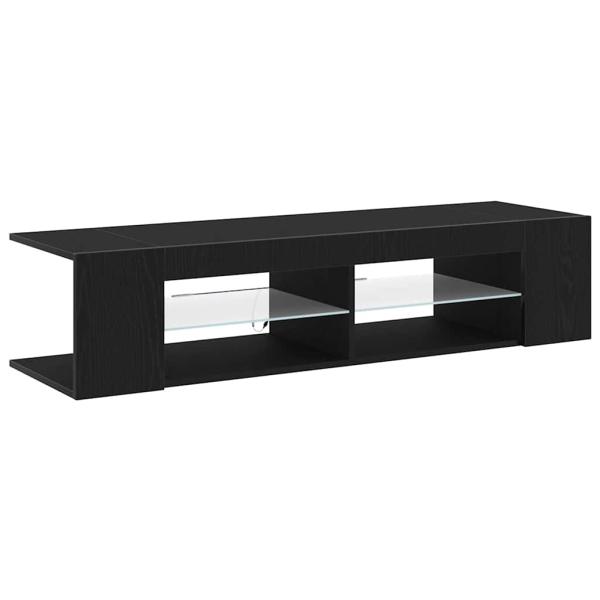 TV-Schrank schwarz mit LED-Lichtern aus Eiche 135x39x30cm aus Ingenieurholz