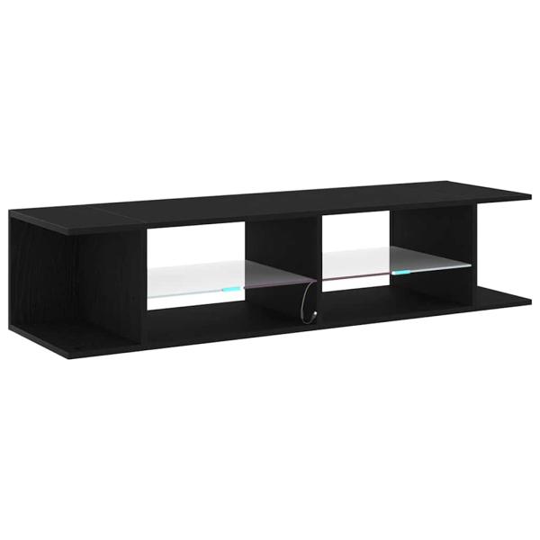 TV-Schrank schwarz mit LED-Lichtern aus Eiche 135x39x30cm aus Ingenieurholz