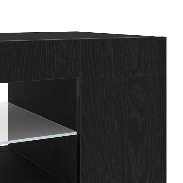 TV-Schrank schwarz mit LED-Lichtern aus Eiche 135x39x30cm aus Ingenieurholz
